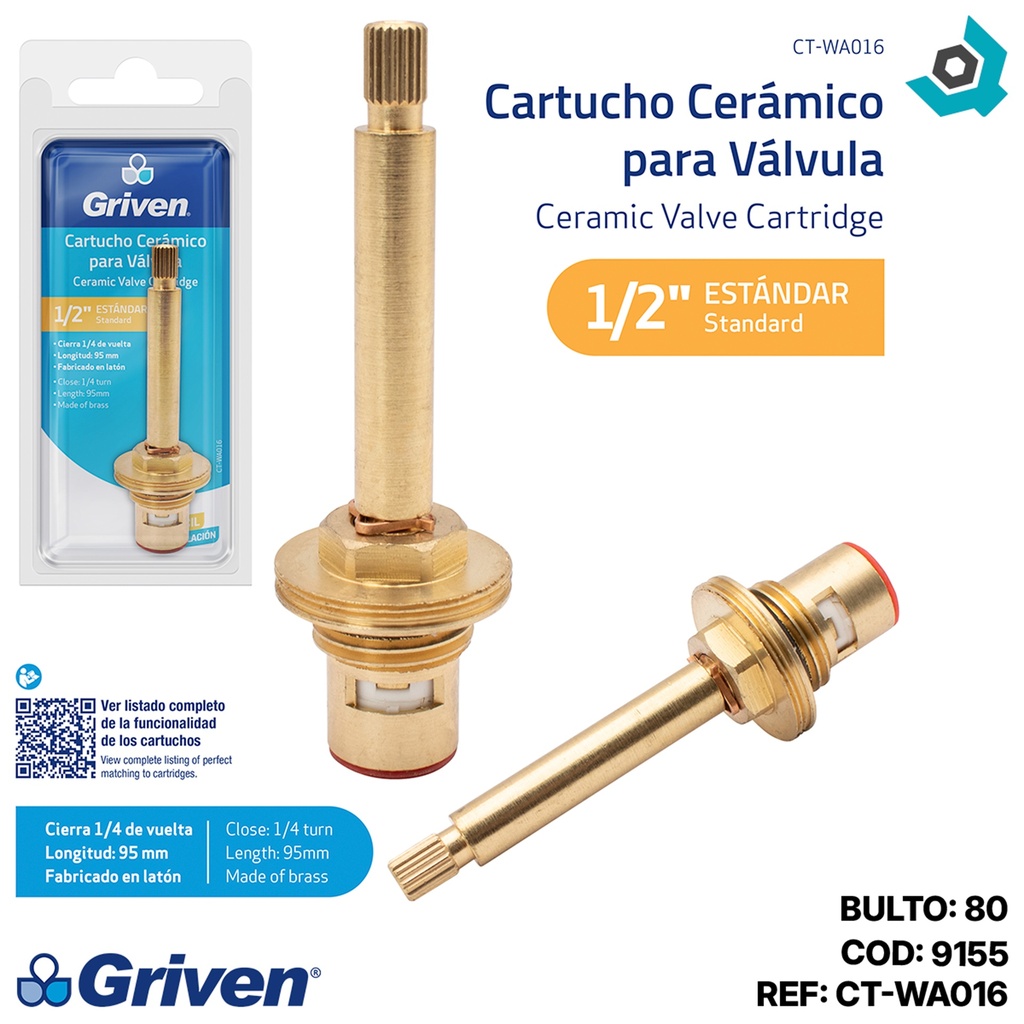 CARTUCHO CERAMICO 1/2" PARA LLAVE DE DUCHA GRIVEN