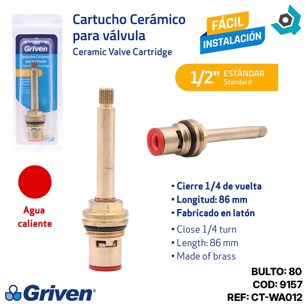 CARTUCHO CERAMICO 1/2" PARA LLAVE DE DUCHA GRIVEN