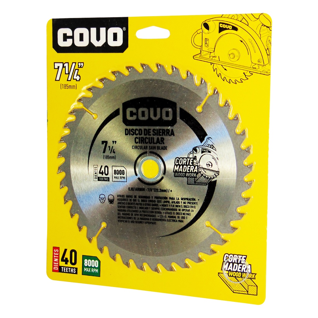 DISCO DE SIERRA 7 1/4" PARA MADERA COVO