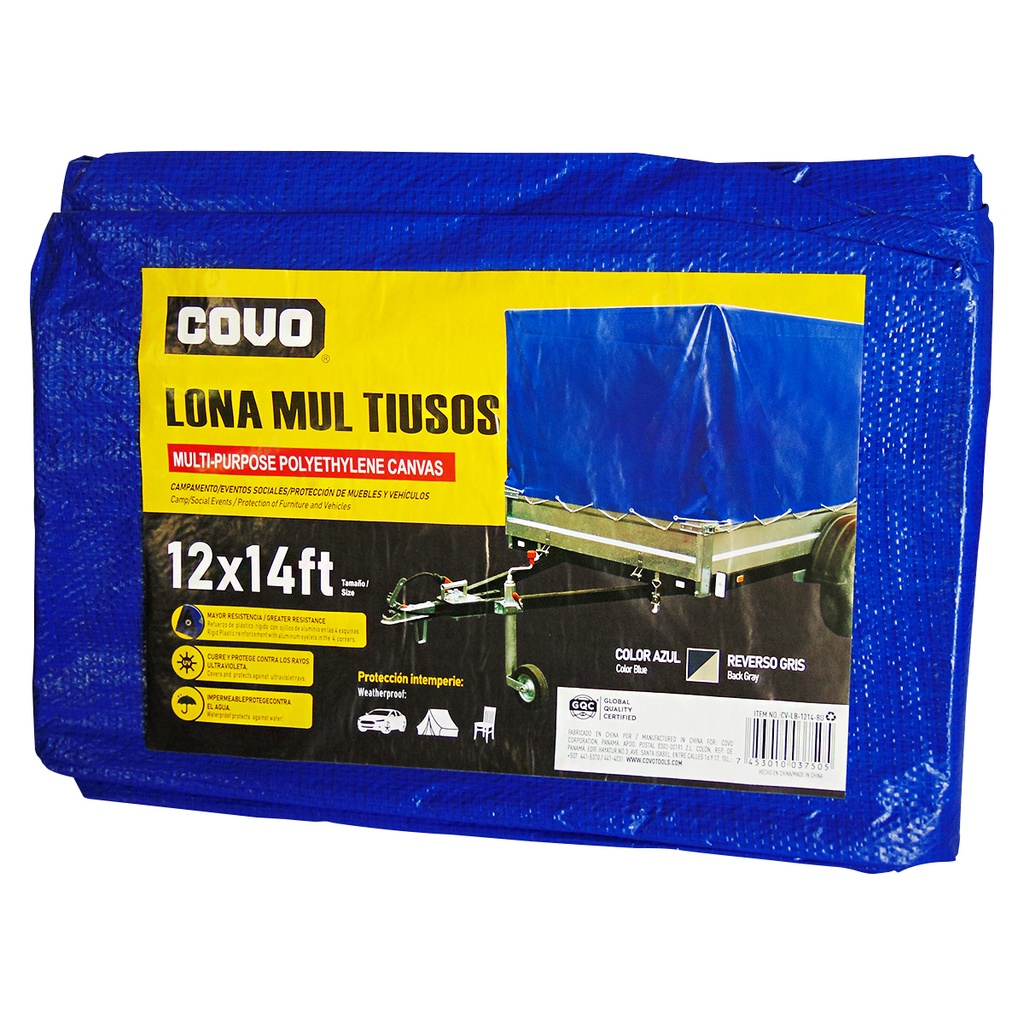 LONA MULTIUSOS 12X14FT DE POLIETILENO AZUL COVO