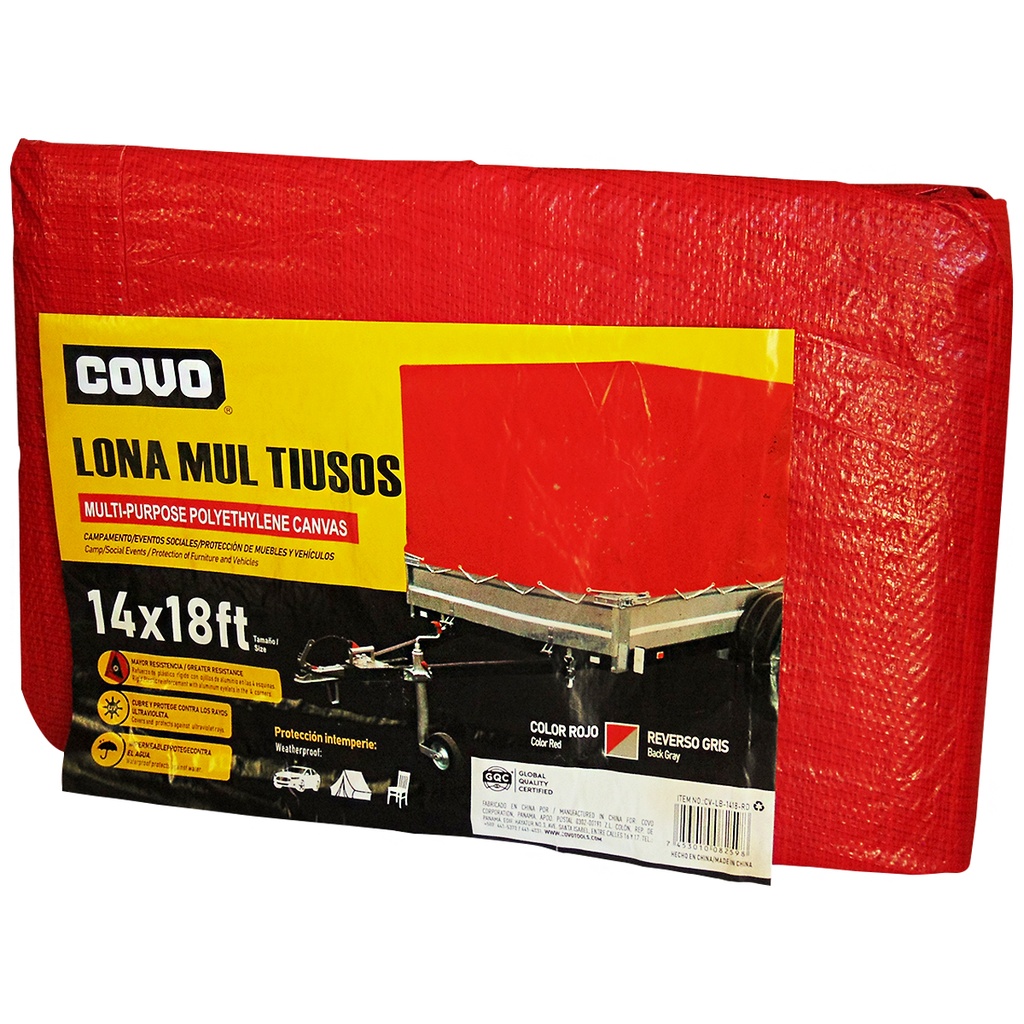 LONA MULTIUSOS 14X18FT DE POLIETILENO ROJO COVO
