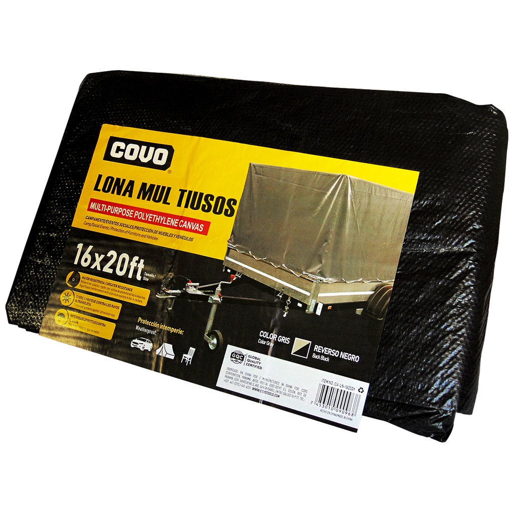 LONA MULTIUSOS 16X20FT DE POLIETILENO GRIS COVO