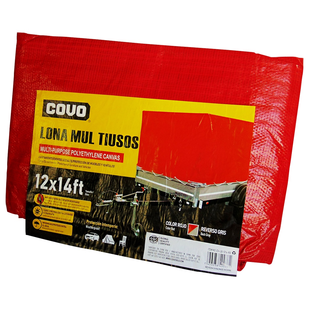 LONA MUILTIUSOS 12X14FT DE POLIETILENO ROJO COVO