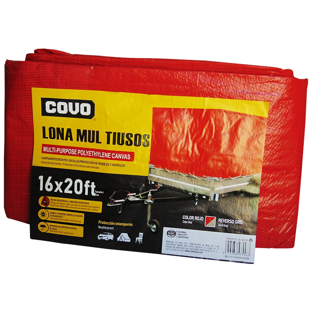 LONA MULTIUSOS 16X20FT DE POLIETILENO ROJO  COVO