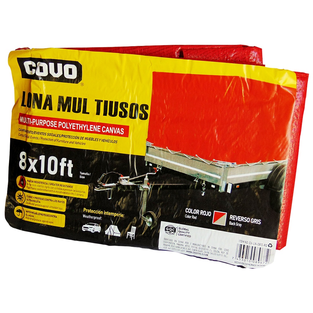 LONA MULTIUSOS 08X10FT DE POLIETILENO ROJO COVO