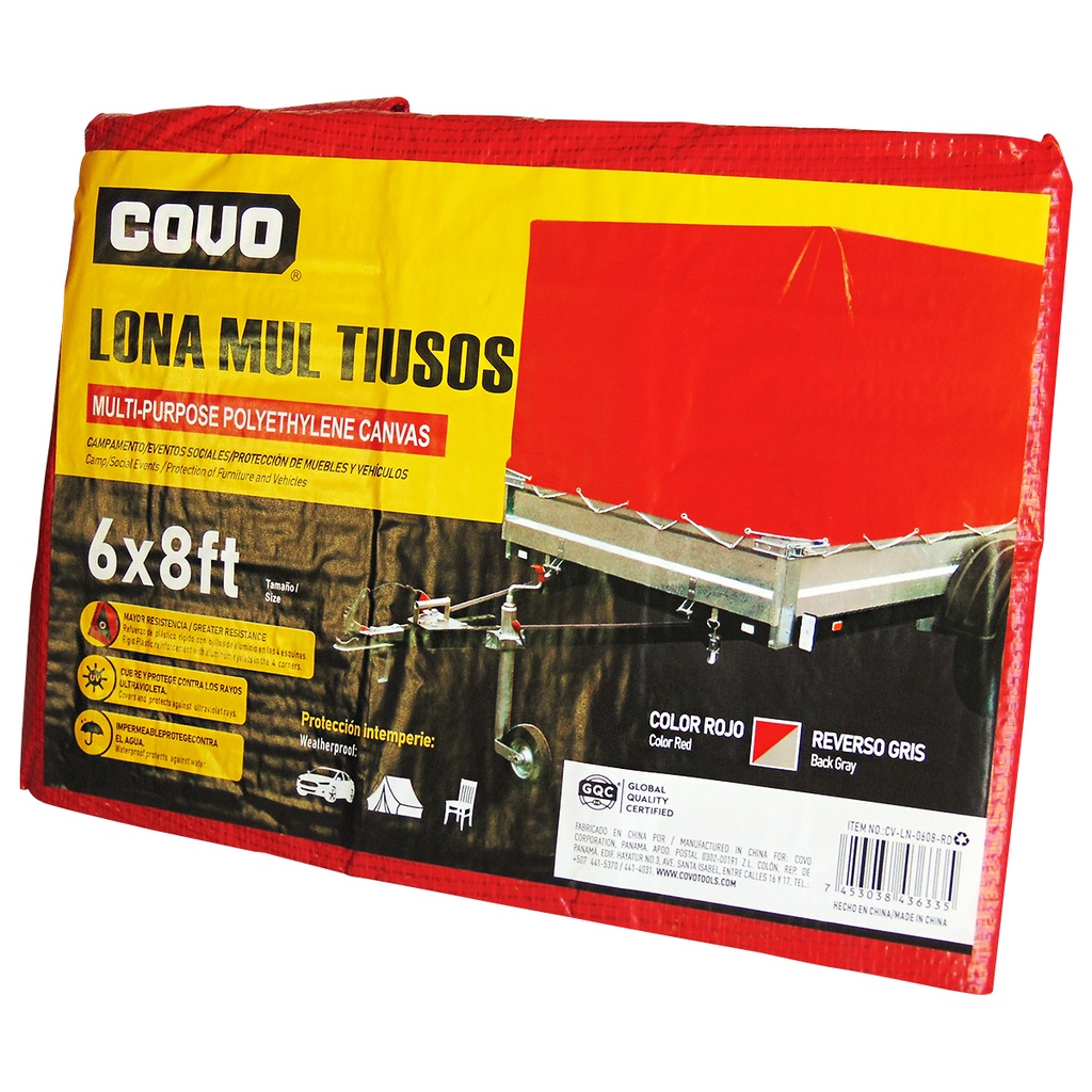 LONA MULTIUSOS 06X08FT DE POLIETILENO ROJO COVO