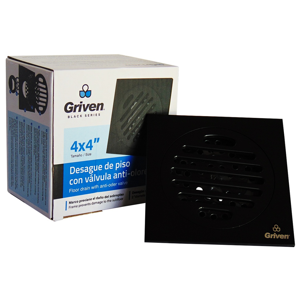 DESAGUE DE PISO 4" X 4" ANTIOLOR NEGRO GRIVEN