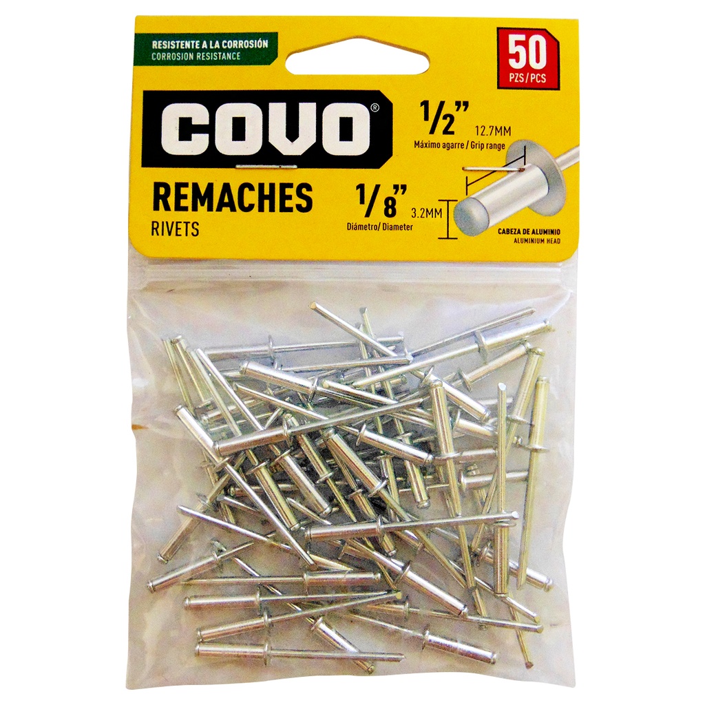 REMACHE 1/8" X 1/2" 50 PIEZAS COVO