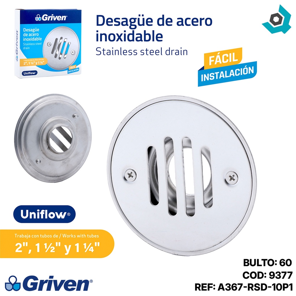 DESAGUE DE PISO 3" REDONDO ACERO INOXIDABLE GRIVEN