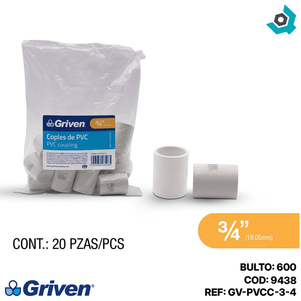 UNION PVC 3/4" SENCILLA SCH 40 GRIVEN