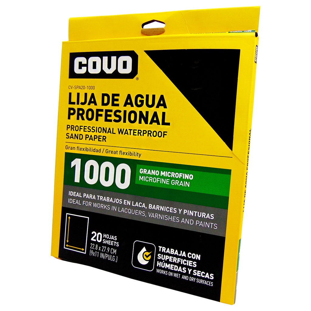 LIJA DE AGUA 9" X 11" GRANO 1000 MICROFINO COVO