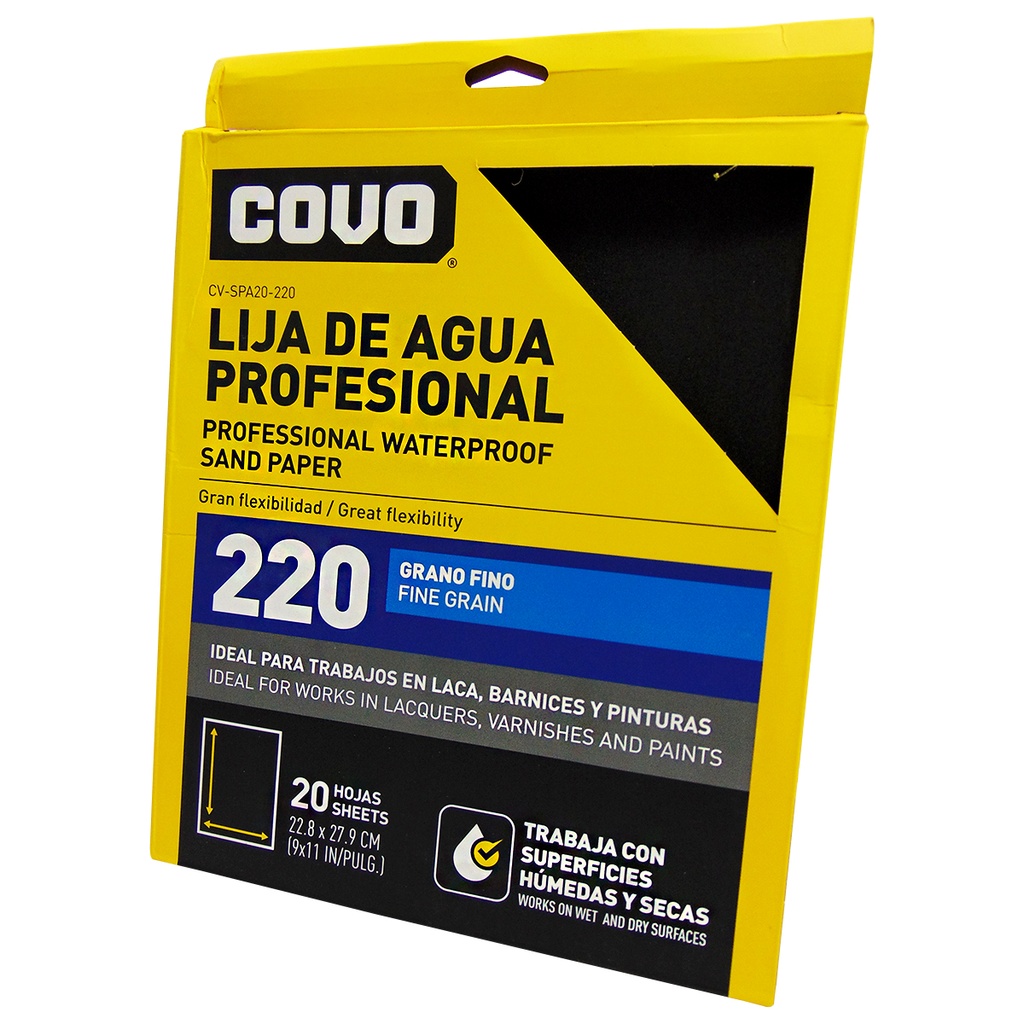 LIJA DE AGUA 9" X 11" GRANO 220 FINO COVO