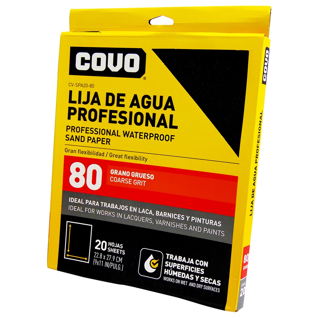 LIJA DE AGUA 9" X 11" GRANO 80 GRUESO COVO