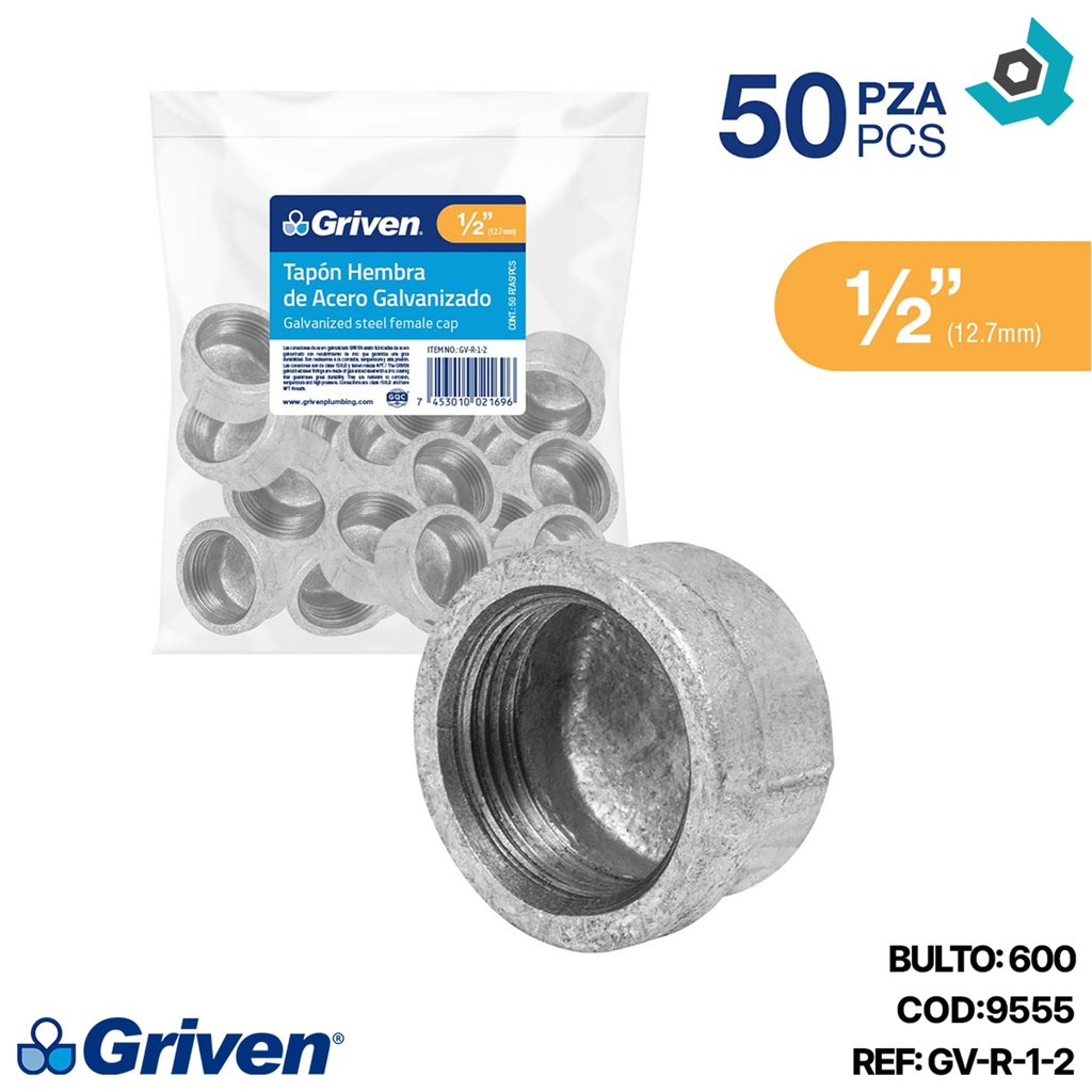TAPA 1/2" DE ACERO GALVANIZADO HR GRIVEN