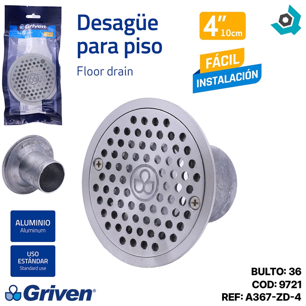 DESAGUE DE PISO 4" REDONDO ALUMINIO GRIVEN
