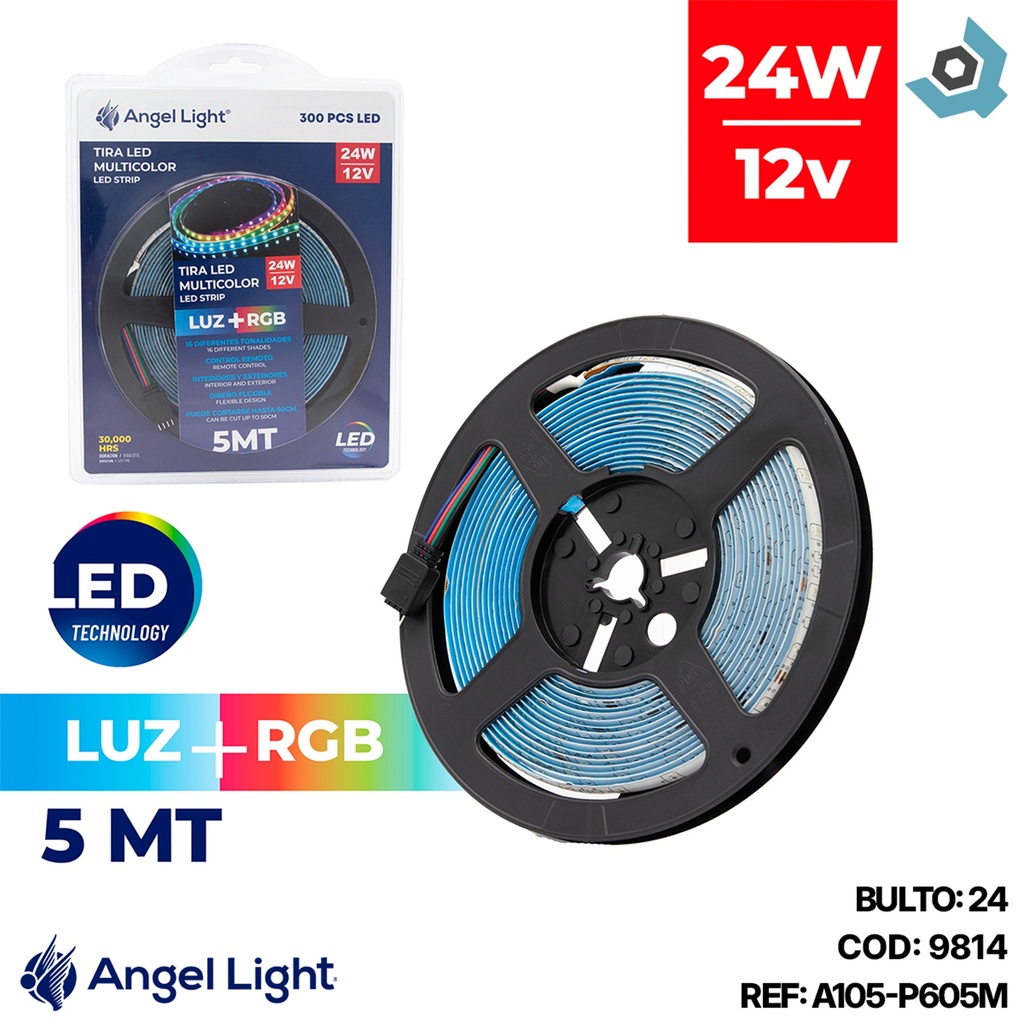 TIRA DE LUZ LED 5M 24W 12V CON CONTROL ANGEL LIGHT