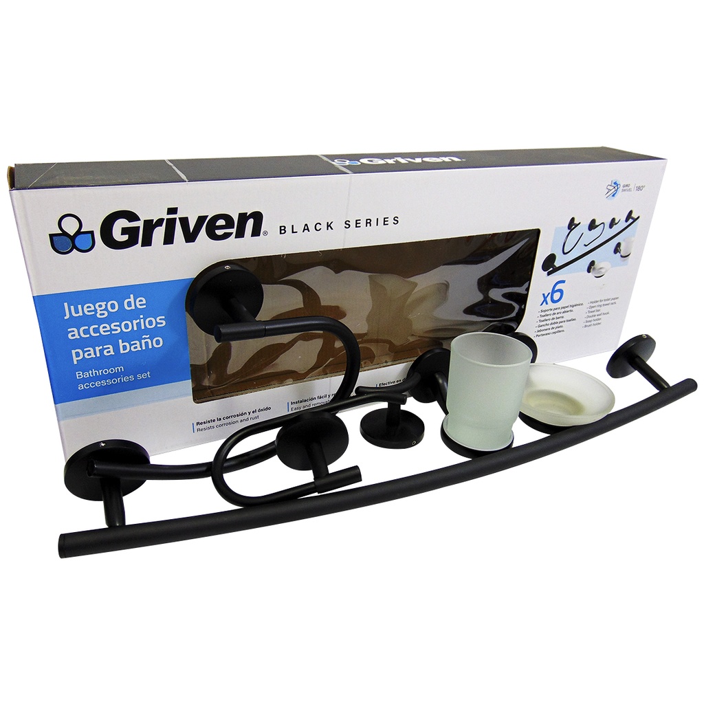 JUEGO DE ACCESORIOS PARA BANO 6 PIEZAS GRIVEN BLACK