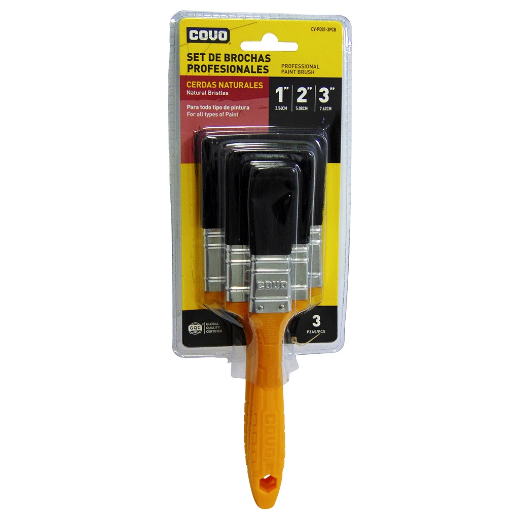 JUEGO DE BROCHAS PARA PINTAR 3 PIEZAS NEGRO COVO