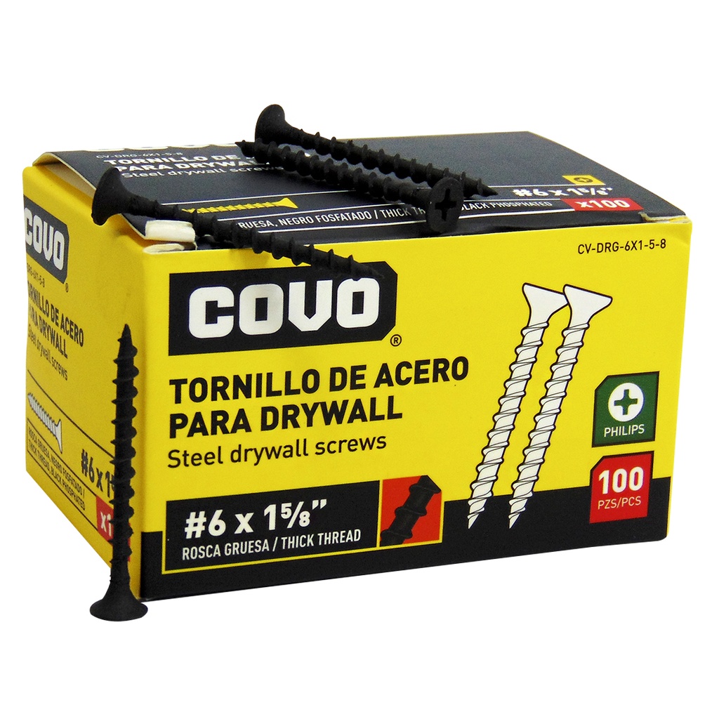 TORNILLO DRYWALL #6 X 1 5/8" ROSCA GRUESA 100PZA COVO