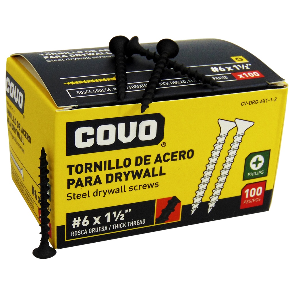 TORNILLO DRYWALL #6 X 1 1/2" ROSCA GRUESA 100PZA COVO