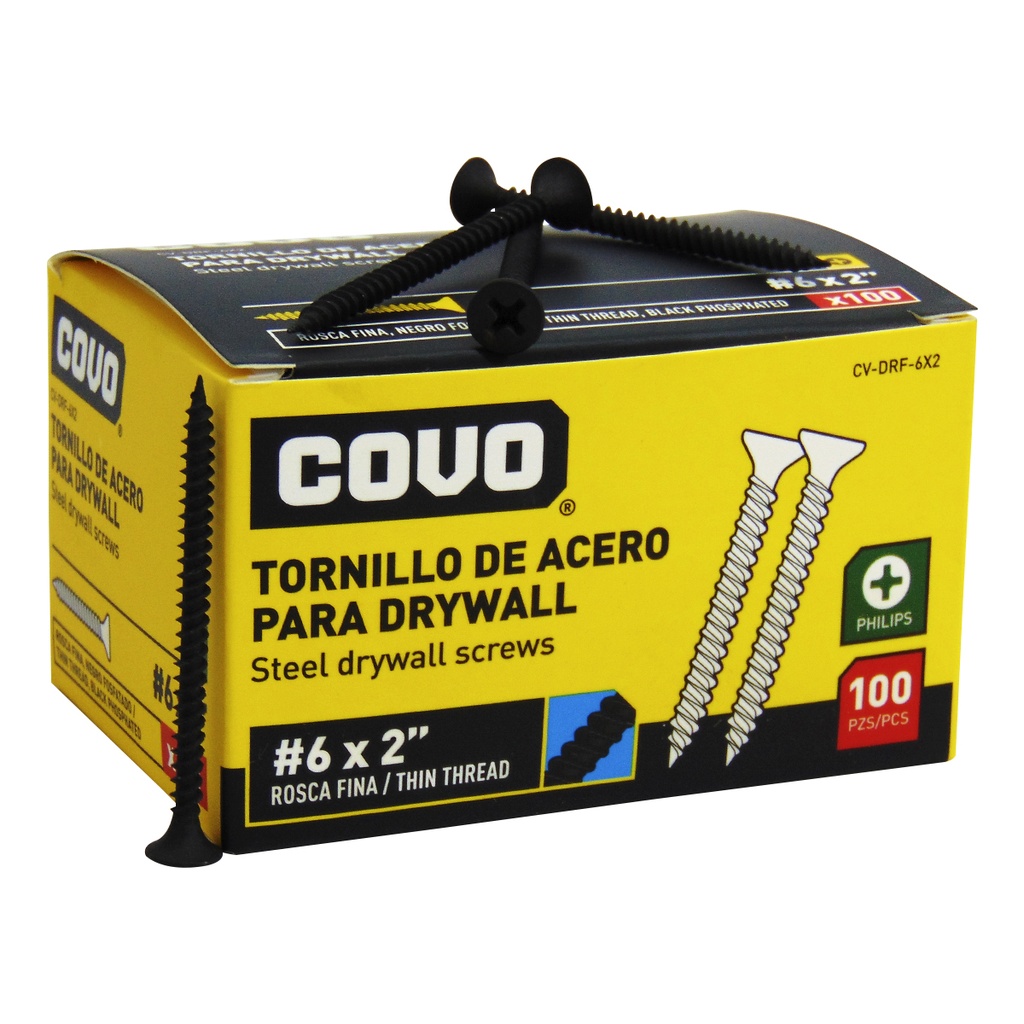 TORNILLO DRYWALL #6 X 2" ROSCA FINA 100PZA COVO