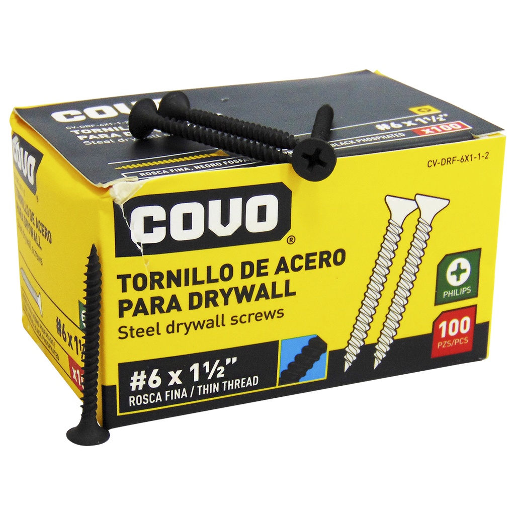 TORNILLO DRYWALL #6 X 1 1/2" ROSCA FINA 100PZA COVO