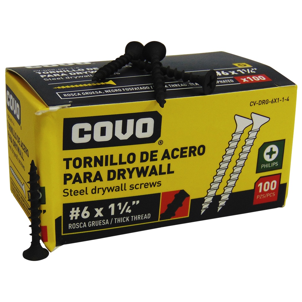TORNILLO DRYWALL #6 X 1 1/4" ROSCA GRUESA 100PZA COVO