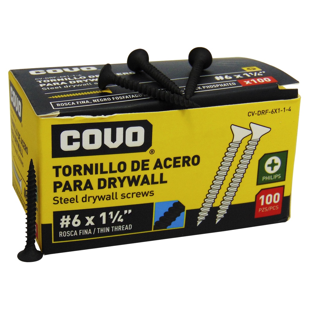 TORNILLO DRYWALL #6 X 1 1/4" ROSCA FINA 100PZA COVO