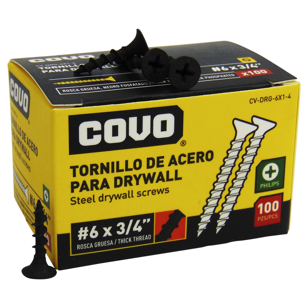 TORNILLO DRYWALL #6 X 3/4" ROSCA GRUESA 100PZA  COVO