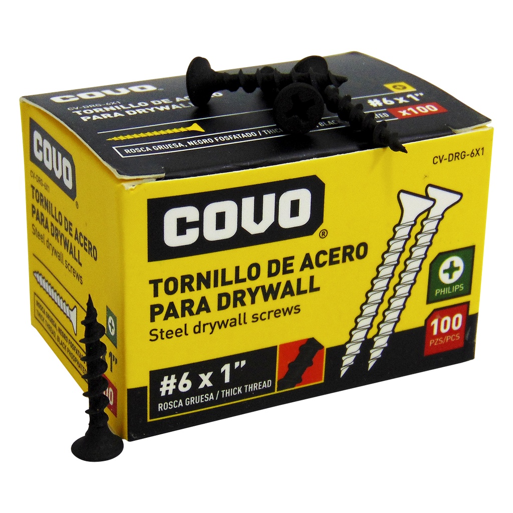 TORNILLO DRYWALL #6 X 1" ROSCA GRUESA 100PZA COVO