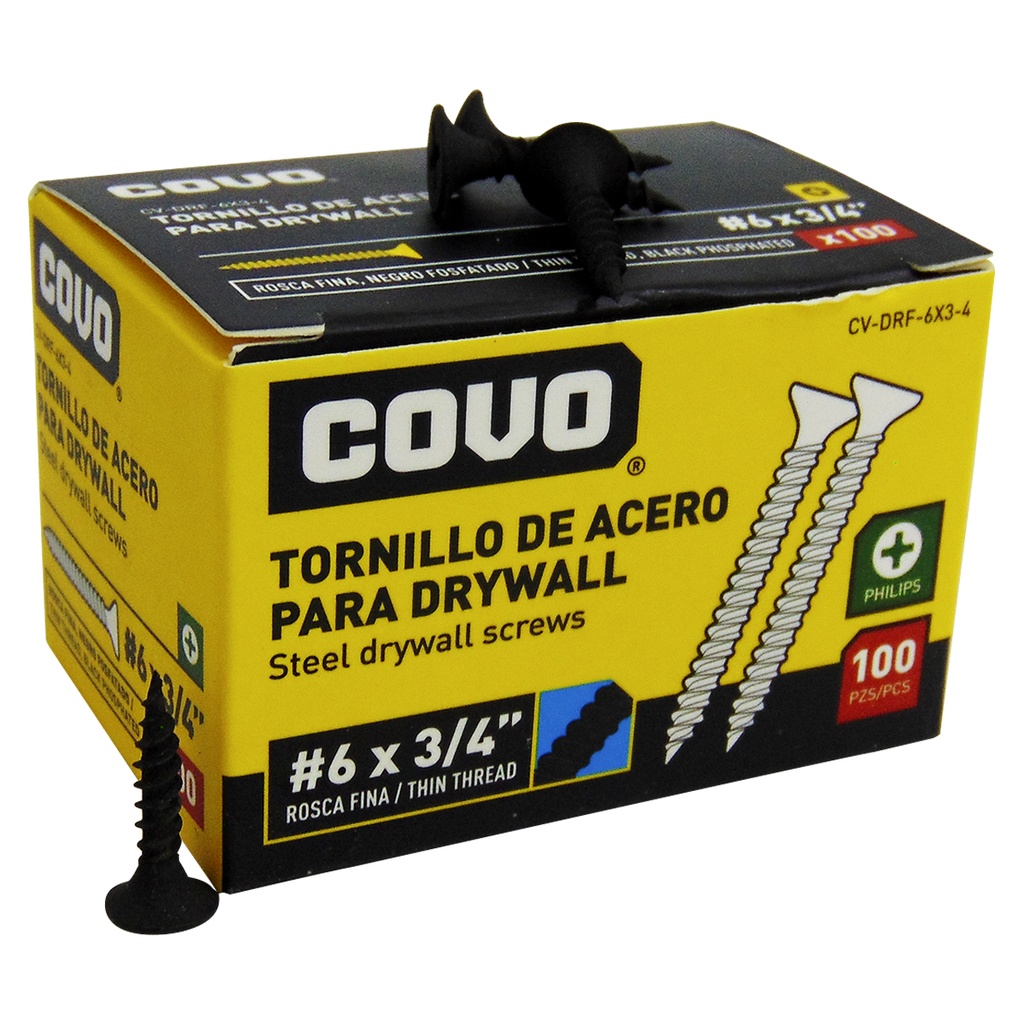 TORNILLO DRYWALL #6 X 3/4" ROSCA FINA 100PZA COVO