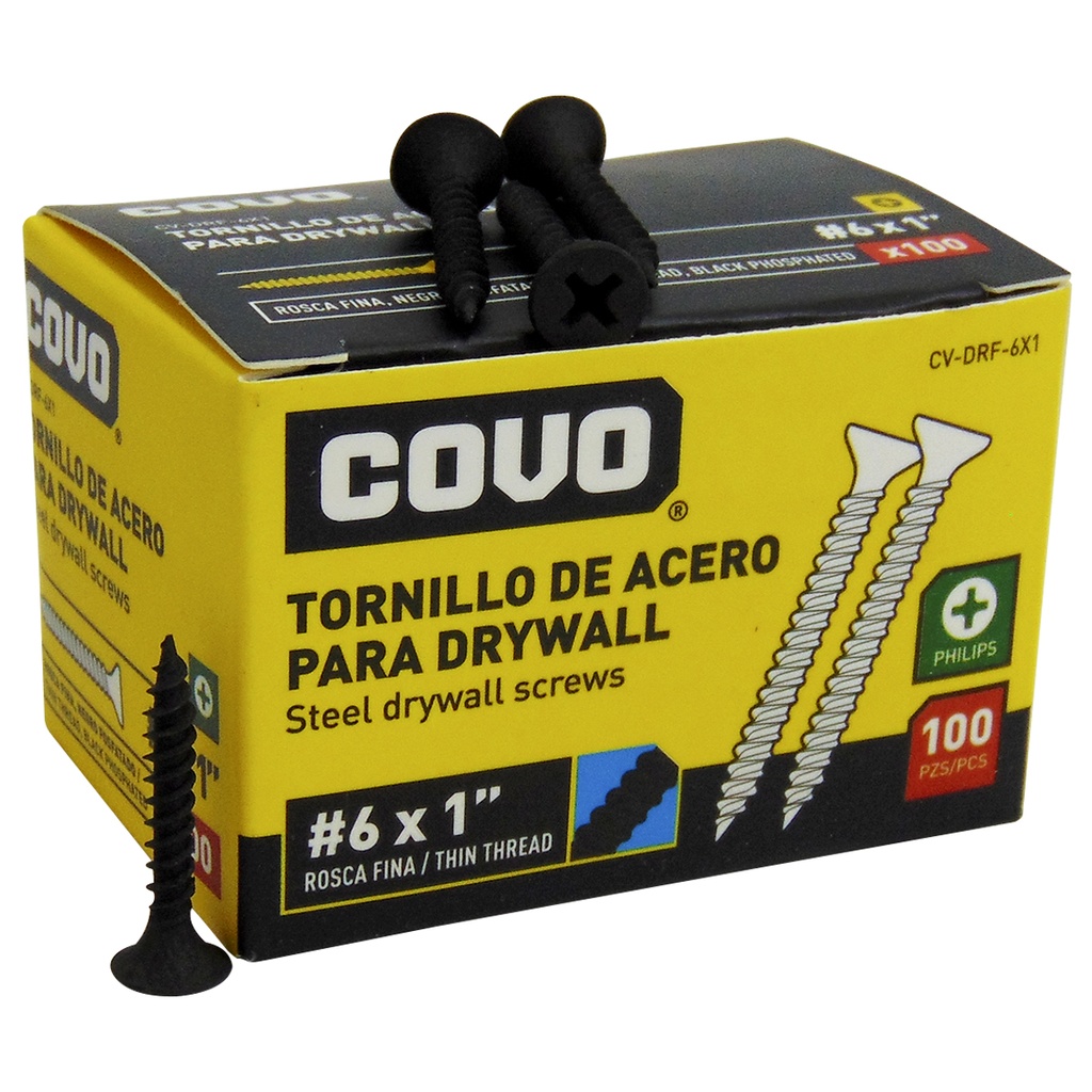 TORNILLO DRYWALL #6 X 1" ROSCA FINA 100PZA COVO