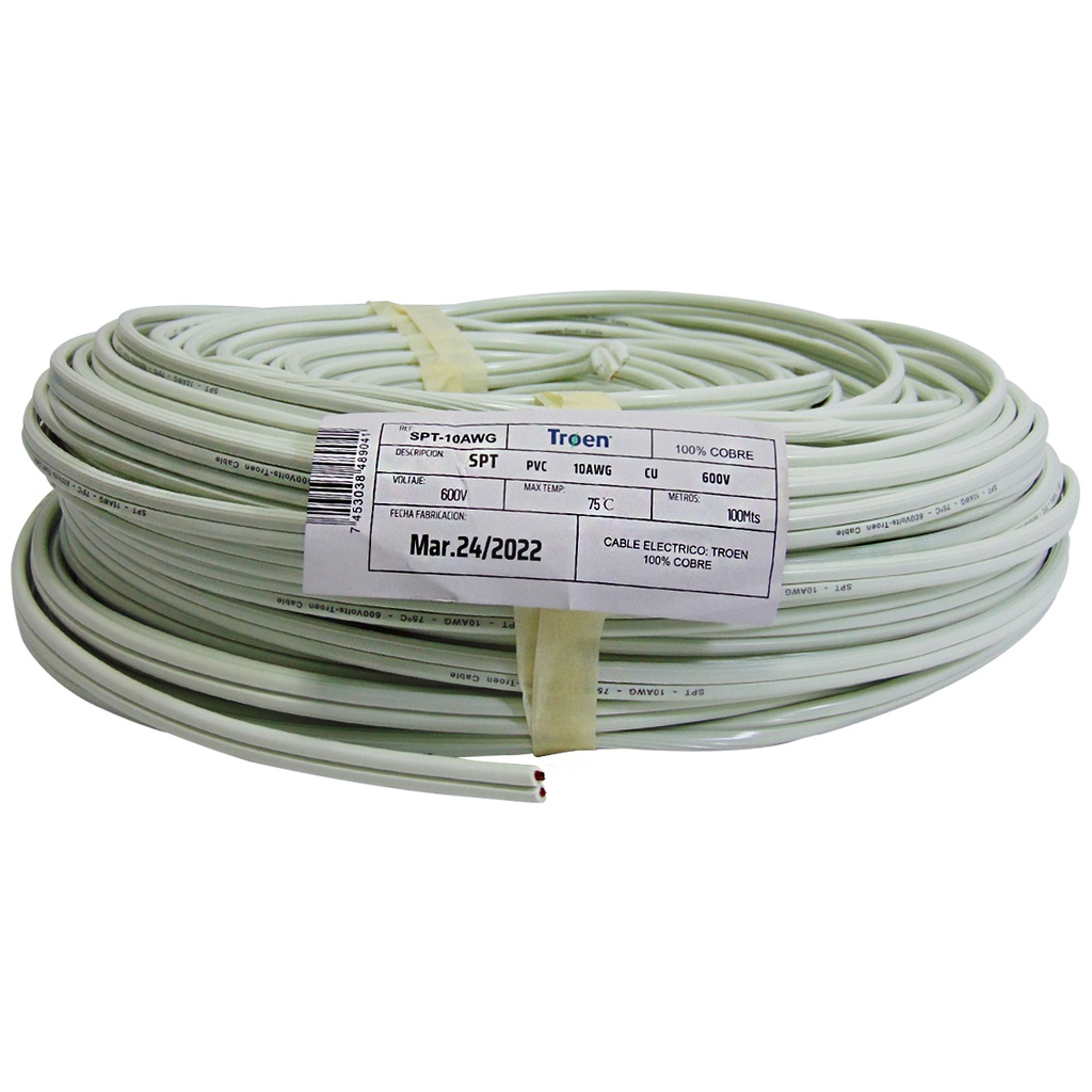CABLE ELECTRICO 10 AWG DUPLEX 100M BLANCO TROEN