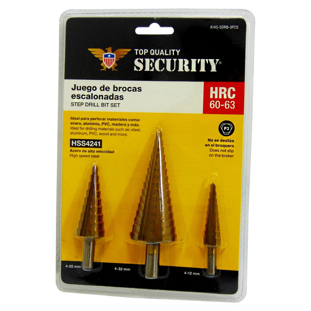 MECHAS 1/4" MULTIMATERIAL ESCALONADA 3 PIEZAS SECURITY