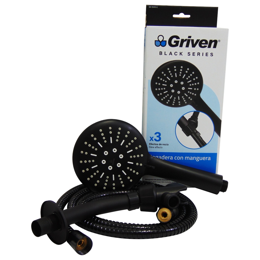 REGADERA PARA BANO CON MANGUERA NEGRO MATE GRIVEN BLACK