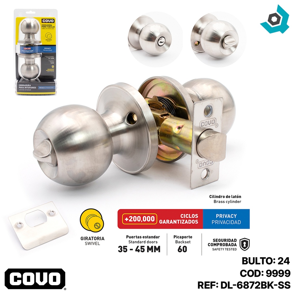 CERRADURAS DE POMO PARA BANO CROMADA COVO