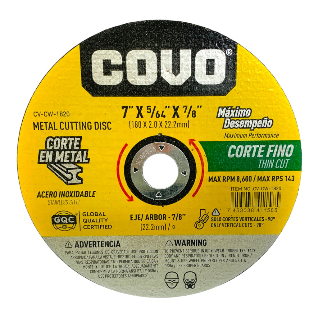DISCO DE CORTE 7" METAL FINO COVO