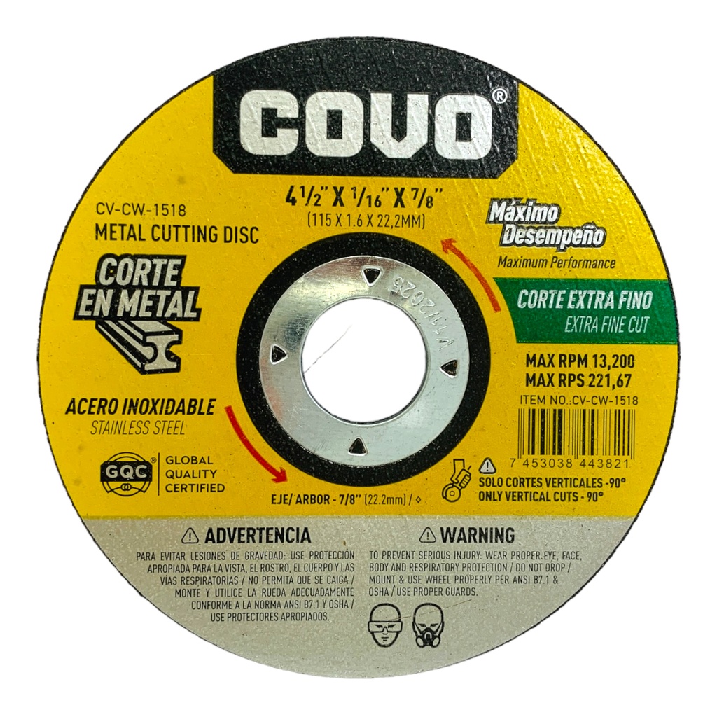 DISCO PARA CORTE EN METAL 4 1/2" FINO COVO