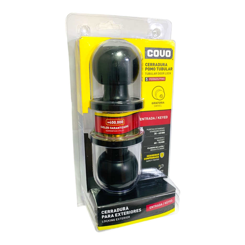 CERRADURA DE POMO TUBULAR PARA DORMITORIO NEGRO COVO