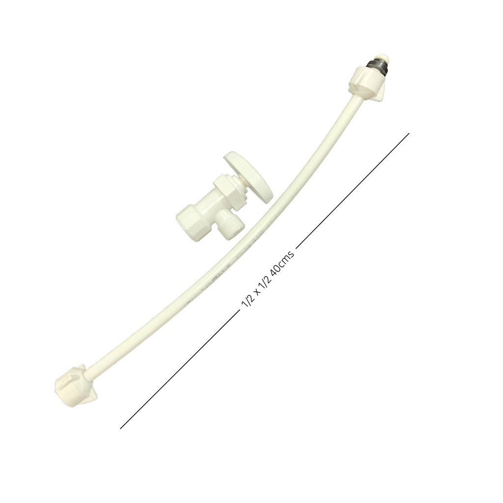 COMBO MANGUERA PLASTICA FLEXIBLE 1/2" X 1/2" 40 CMS MAS LLAVE DE ARRESTO 1/2" X 5/8" METALES ALEADOS