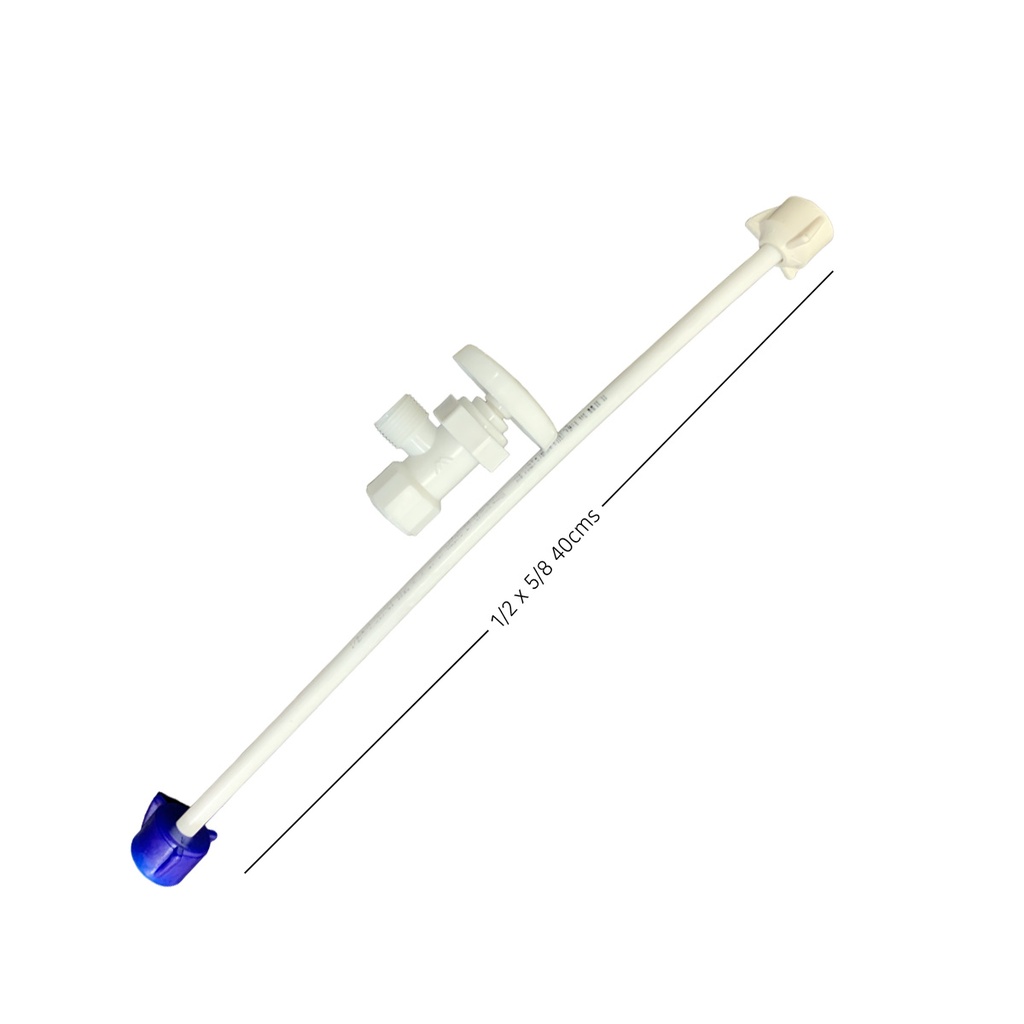 COMBO MANGUERA PLASTICA FLEXIBLE 1/2" X 5/8" 40 CMS MAS LLAVE DE ARRESTO 1/2" X 5/8" METALES ALEADOS