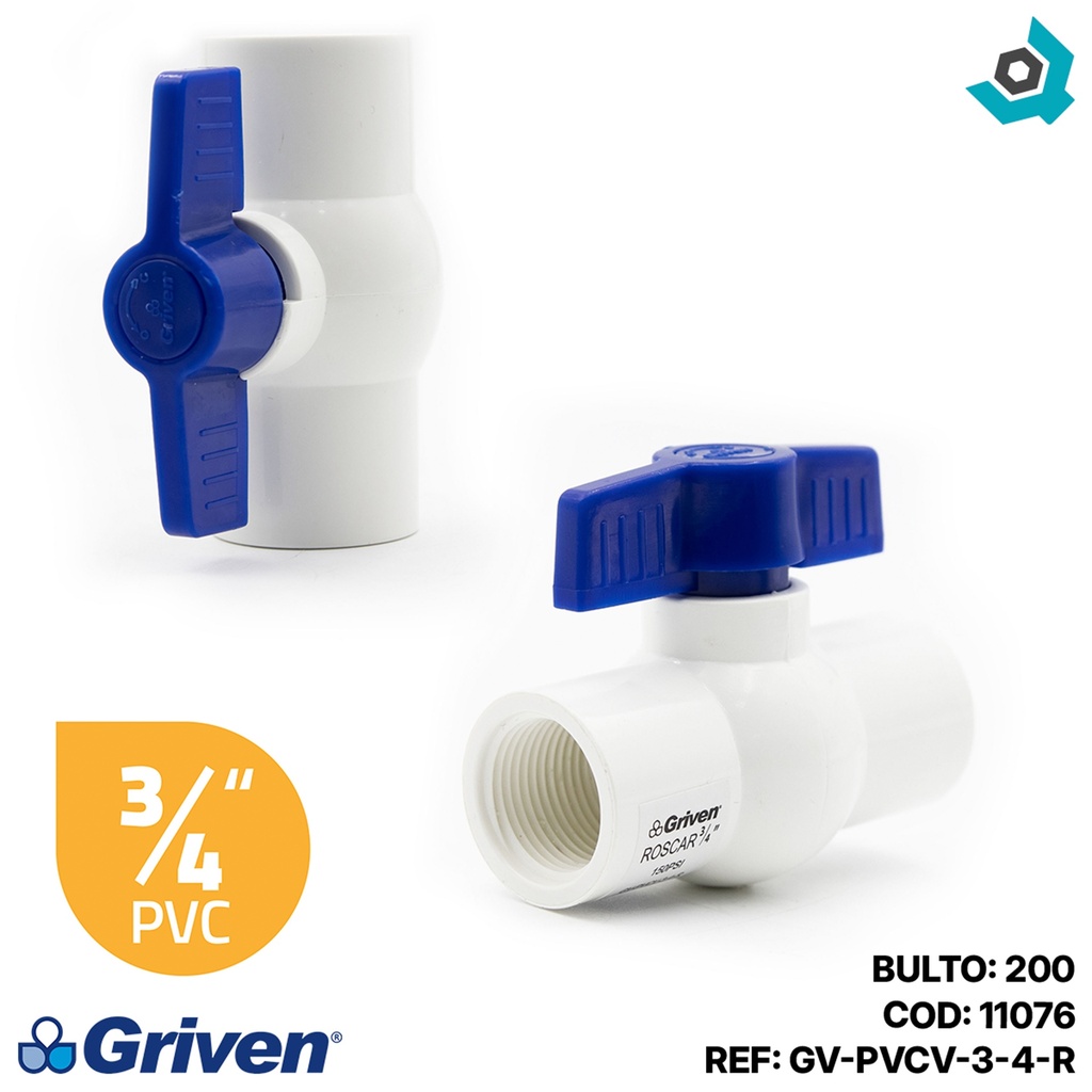 VALVULA 3/4" DE PVC CON ROSCA GRIVEN