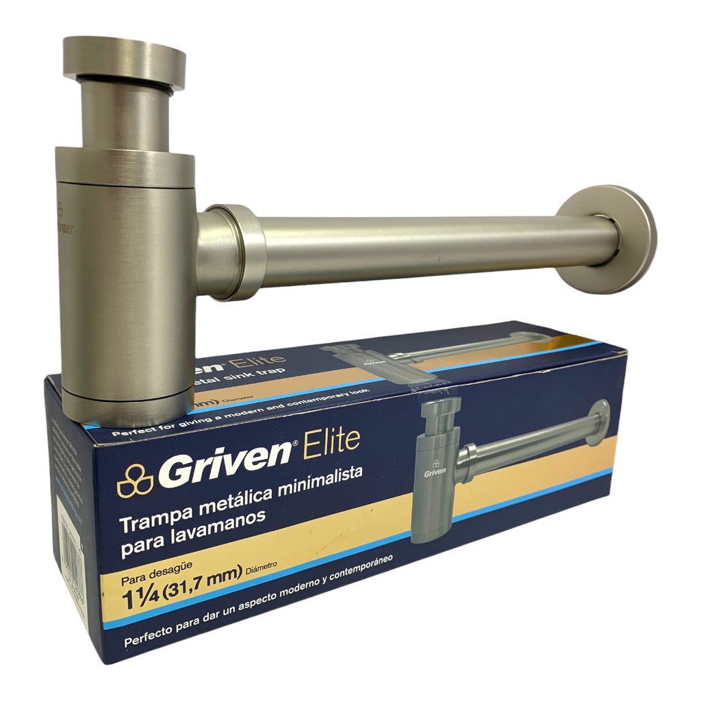 SIFON PARA LAVAMANOS 1 1/4" METALICO SATINADO GRIVEN ELITE