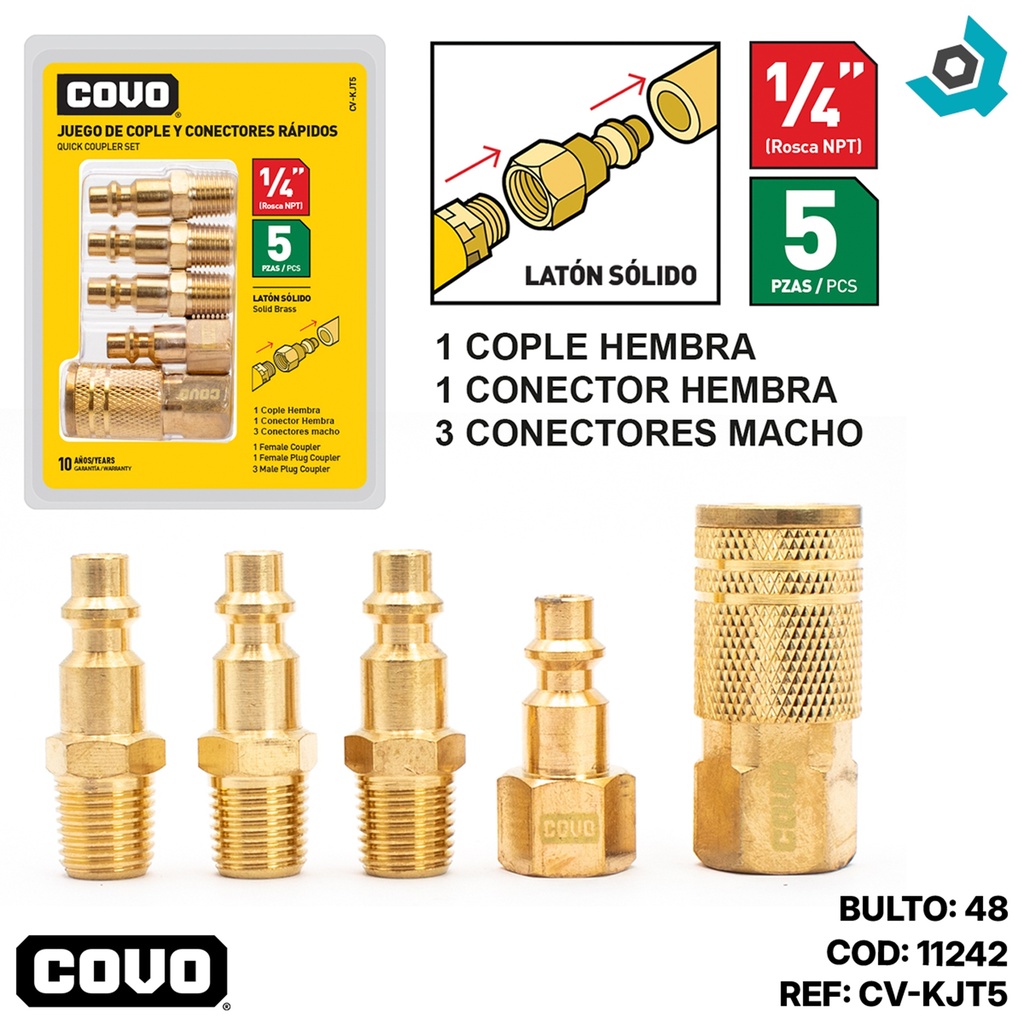 JUEGO DE COPLE Y CONECTORES RAPIDOS 5 PZAS COVO