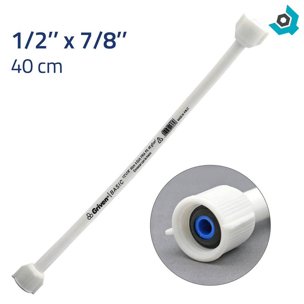 MANGUERA FLEXIBLE 1/2" X 7/8" 40CM PARA PLOMERIA GRIVEN BASIC