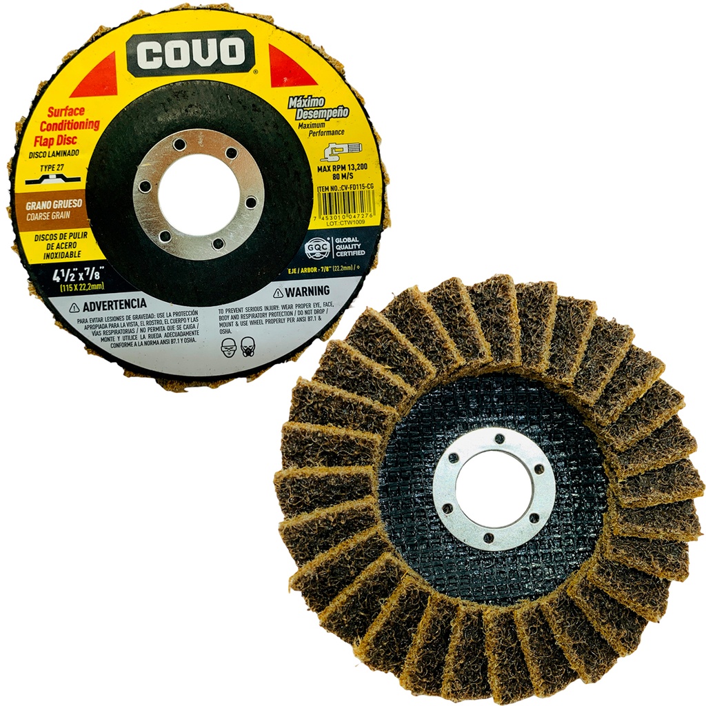 DISCODE ABRASIVO 4 1/2" GRANO GRUESO PARA PULIR DE ACERO INOXIDABLE COVO