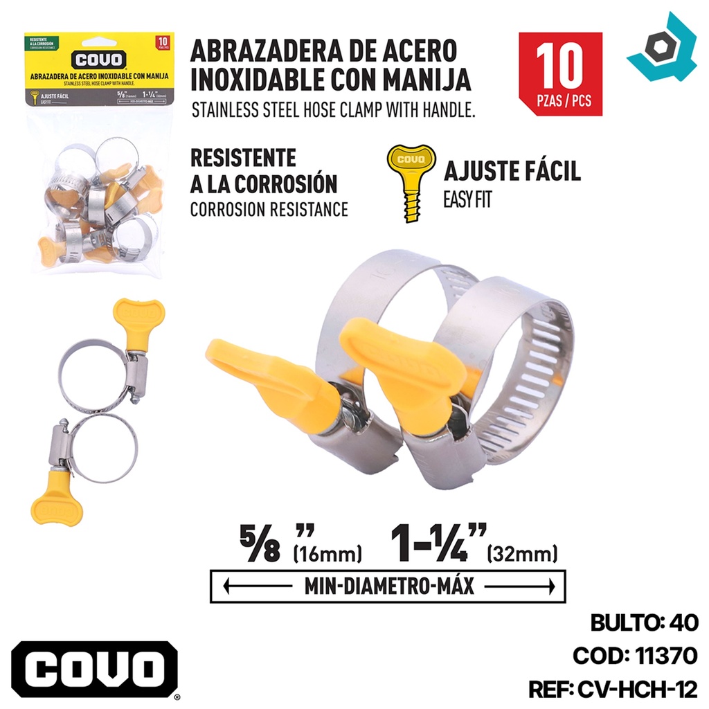 ABRAZADERA CON MANIJA 5/8" A 1-1/4" 10 PZAS COVO