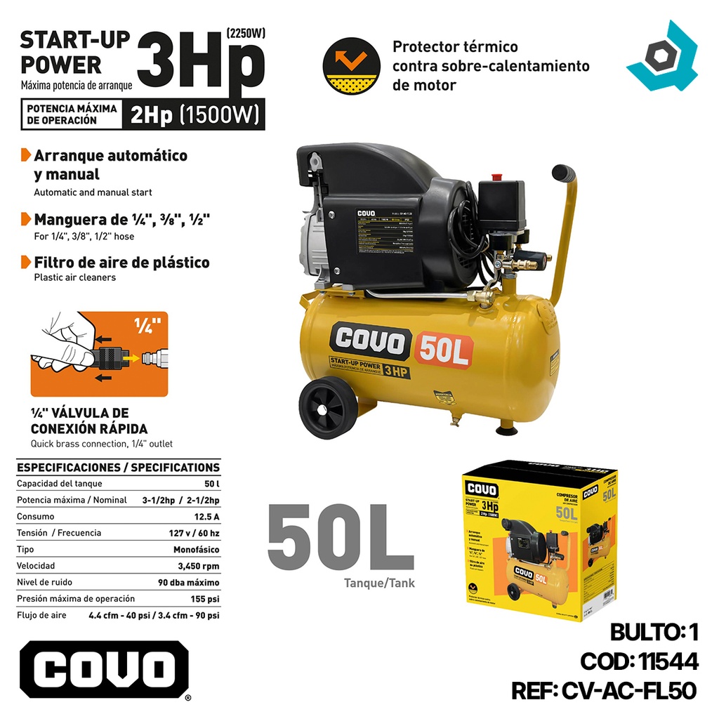 COMPRESOR DE AIRE 50L COVO