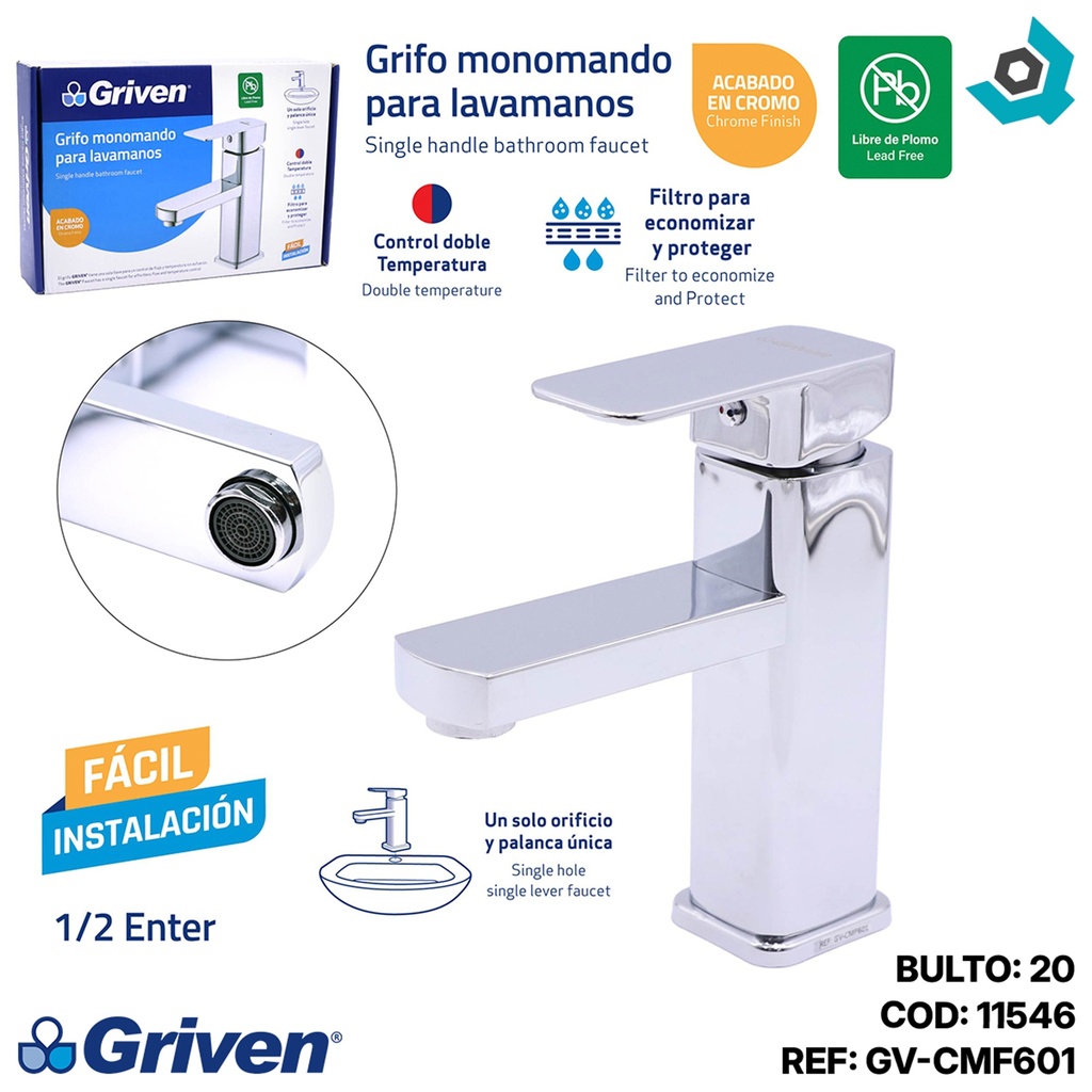 GRIFERIA PARA LAVAMANOS MONOMANDO GRIVEN