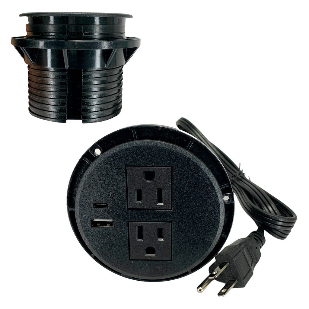 TOMACORRIENTE PARA ESCRITORIO CON PUERTO USB Y TIPO C 125V  3.33" TROEN